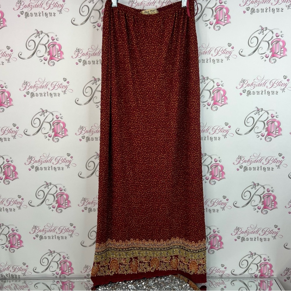 Pleat pleat by Dee tee skirt long dot Chic Burgundy Maxi Skirt with Gold Accents